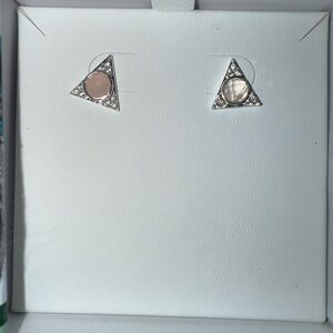 Elegant Silver and Rose Quartz Triangle Earrings